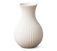 HMETOL Modern Ceramic Ribbed Chubby Flower Vase Wide Opening | Porcelain clay. Desktop, shelf, bathroom. Stable base. Leakproof interior. White 9cm x 9cm x 13cm