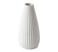 HMETOL Modern Ceramic Ribbed Chubby Flower Vase Wide Opening | Porcelain clay. Desktop, shelf, bathroom. Stable base. Leakproof interior. White 7.5cm x 7.5cm x 15cm