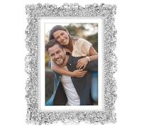 HMETOL Modern Plated Picture Frame with Crystal for Wedding, Shiny Photo Frames with Clear Glass Horizontally or Vertically on the Desk Decor Silver Rectangle 4x6