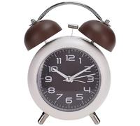 HMETOL Old Fashioned Circle Loud Alarm Clock with Night Light for Adults | Classic bell design with robust hammer. Silent non-ticking mechanism. Easy rotary knob setup Brown 15 x 11 x 5 cm