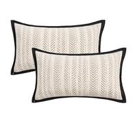 HMETOL Pack of 2 Chenille Throw Pillow Covers Herringbone Modern Decorative Cushion Case with Piping for Home Decor Brown 50 x 30 cm
