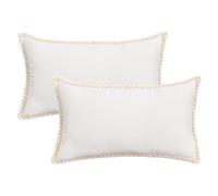 HMETOL Pack of 2 Decorative Throw Pillow Covers Soft Solid Cushion Cases with Trim for Couch Sofa Bed Living Room White 50 x 30 cm