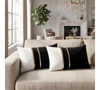 HMETOL Pack of 2 Velvet Throw Pillow Covers Soft Decorative Square Cushion Covers for Sofa Living Room Home Decor Black 50 x 30 cm