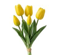 HMETOL Real Touch Silk Artificial Tulips Flowers for Home Wedding Party | Fit small vases. Bendable for DIY bouquets. Odorless, pollen-free, low-maintenance decor. Yellow 25cm