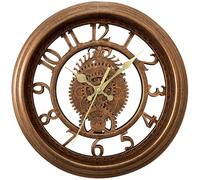 HMETOL Rustic Farmhouse Gear Clock with Moving Gears Wall Clock Industrial Steampunk Unique for Home Living Room Office Decor Brown 28CM