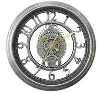 HMETOL Rustic Farmhouse Gear Clock with Moving Gears Wall Clock Industrial Steampunk Unique for Home Living Room Office Decor Silver 28 cm