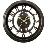 HMETOL Rustic Farmhouse Gear Clock with Moving Gears Wall Clock Industrial Steampunk Unique for Home Living Room Office Decor Black 28 cm