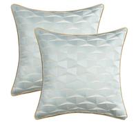 HMETOL Set of 2 Luxury Satin Soft 3D Geometric Textured Throw Pillow | Glossy diamond embossed surface. Discreet zipper closure. Elevates couch, bedroom, office decor. Light Green 45 x 45 cm