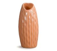 HMETOL Small Ceramic Cylinder Bud Vase, Matte Ribbed Boho for Desktop Shelf