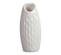 HMETOL Small Ceramic Cylinder Bud Vase, Matte Ribbed Boho for Desktop Shelf