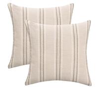 HMETOL Soft Cozy Stripe Decorative Pillow Covers Pack of 2 Cushion Cases | Breathable cotton covers. Ideal for sofa, bed, or armchair. Hidden zipper closure. Striped texture. Grey 45 x 45 cm