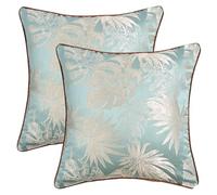 HMETOL Soft Velvet Tropical Leaf Jacquard Decorative Pillow Cover Set of 2