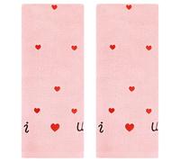 HMETOL Valentine's Day Cotton Hand Towels Letter Heart Love Pattern Bathroom Decorative Absorbent Towel Set for Cleaning Drying Pink Pack of 2