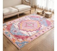 HMETOL Washable Area Rugs Moroccan Vintage Soft Velvet Carpet 1PC | Silky Velvet Machine Washable Rug Non-Slip Moroccan Vintage Area Carpet for Living Room Light Pink 60cm x 90cm