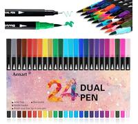 Hmeuest Dual Tip Brush Pens, 24 Colouring Pens with Felt Tip & Brush Tip, for Colouring Books Drawing Calligraphy Sketching for Adult Artists Beginners