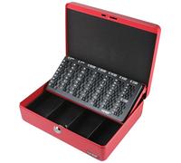 HMF 10015-03 Cash Box with Euro Coin Tray 30 x 24 x 9 cm, Red