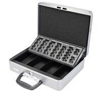 HMF 10016-09 Lockable Cash Box with Coin Counter Board, Cash Register with Suitcase Handle, 30.5 x 24 x 8.5 cm, Silver