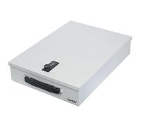 HMF 1413-07 Lockable Document Box with Combination Lock, DIN A4, Light Grey | Drawn Steel, Powder-Coated, Folding Handle, 37.5x26.5x8cm, Hinged, Single Compartment