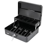 HMF 15230-02 Lockable Cash Box with Coin Insert and 4 Note Compartments with Clip 30 x 24 x 9 cm Black
