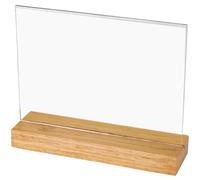 HMF 46943 Acrylic Menu Holder with Wooden Foot | DIN A5 Landscape Format | Transparent
