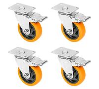 HMF 6710 Heavy Wheels with Polyurethane Brake | 4 Pieces | 100 mm | Up to 460 kg | Orange