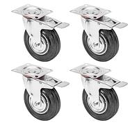HMF 6790 Heavy Duty Castors with Brakes Made of Solid Rubber | Pack of 4 | 125 mm | Up to 400 kg | Black