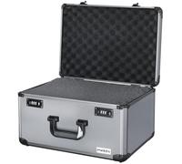 HMF Alu Camera Case with Pick and Pluck Foam, Camera Bag with Two 3-Digit Combination Locks, Foam Lid Insert | 46 x 33 x 15 cm | Grey