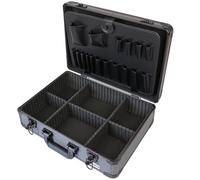 HMF Aluminium Tool Case empty with 17 insert compartments for tools, large toolbox with adjustable compartment layout | 46 x 33 x 15 cm | Anthracite Black