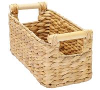HMF Bathroom Storage Basket, Water Hyacinth Woven Basket with Wooden Handles | 30 x 15 x 13 cm