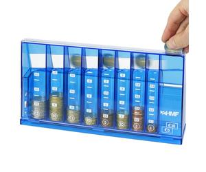 HMF Coin Counter with Automatic Sorting for Loose Change Storage, Transparent Coin Sorter with Value Scale as Money Box for Children | 24 x 12 x 5 cm | Blue