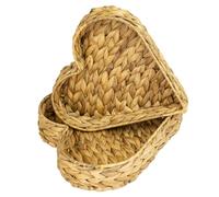 HMF Decorative Tray (Set of 2, Heart-Shaped) in Water Hyacinth Natural, BASKET, tray, 29 x 28 x 6 cm (large), 26 x 25 x 5 cm (small), 0.3 kg (large), 0.25 kg (small)