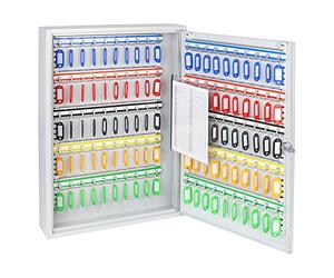 HMF Large Steel Key Cabinet, Lockable Key Safe for Office, Administration or Fleet Management | 100 Key Hooks | 55 x 38 x 8 cm | Light Grey