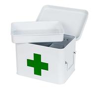 HMF Metal Home Pharmacy Chest for Medicine Storage | 22.5 x 16.5 x 15.5 cm | White