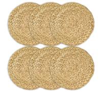 HMF Round Braided Water Hyacinth Place Mats Washable Set of 6 30 cm Natural