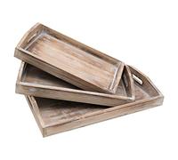 HMF Set of 3 Decorative Wooden Trays in Vintage Design, Various Sizes, Shabby Chic, Classic