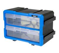 HMF Small Parts Organiser with 2 Drawers, Expandable Storage Box for Screws and Tools | 4 Compartments | 29.5 x 19.5 x 16 cm | Blue-Black