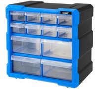 HMF Sorting Box for Small Parts with 12 Drawers, Assortment Box for Screws and Tools, 24 Compartments, 26.5 x 26.5 x 16 cm, Blue/Black