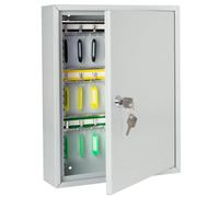 HMF Steel key cabinet, lockable key box for office, administration or fleet management | 42 key hooks | 35 x 27 x 8 cm | light grey