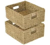HMF Storage Basket compatible with KALLAX half shelf, basket woven from water hyacinth with handles | Set of 2 | 30 x 34 x 15 cm | Natural