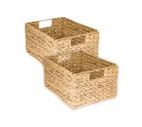HMF Storage Basket, Foldable Braided Water Rush Basket | Set of 2 | Large Size | 36 x 28 x 20 cm