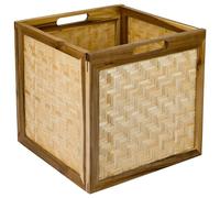 HMF Storage Basket for Kallax Shelves, Wicker Basket with Viennese Weave and Acacia Wood | Pattern 1 | 32 x 34 x 32 cm