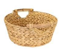 HMF Storage Basket Round Gift Basket Empty Braided Water Hyacinth with Wooden Handles 30 x 12 cm