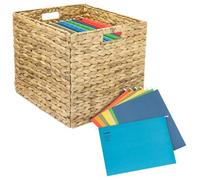 HMF Storage basket suitable for Kallax for DIN A4 hanging files, basket braided from water hyacinth, includes 8 hanging files, 33 x 38 x 32 cm