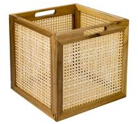 HMF Storage basket suitable for Kallax shelves, basket made of rattan with Viennese wicker and acacia wood, pattern 3, 32 x 34 x 32 cm