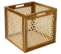 HMF Storage basket suitable for Kallax shelves, basket made of rattan with Viennese wicker and acacia wood, pattern 2, 32 x 34 x 32 cm