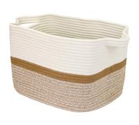 HMF Storage Basket with Extended Handles, Cotton Basket | 36 x 30 x 25 cm | White/Brown