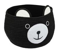 HMF Storage Basket with Hidden Handles, Cotton Nursery Basket | Bear | 30 x 24 cm | Black