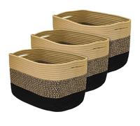 HMF Storage Basket with Hidden Handles, Set of 3, Cotton Basket, 37.5 x 25 x 22.5 cm, Black Honey