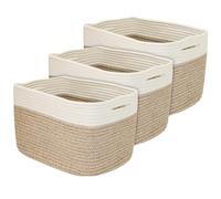 HMF Storage Basket with Hidden Handles, Set of 3, Cotton Basket, 37.5 x 25 x 22.5 cm, White/Brown