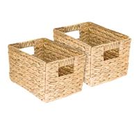 HMF storage basket woven from water hyacinth, decorative basket with carry handles for storage in the bathroom, kitchen and living area | Set of 2 | Size M | 32 x 23 x 20 cm | Natural